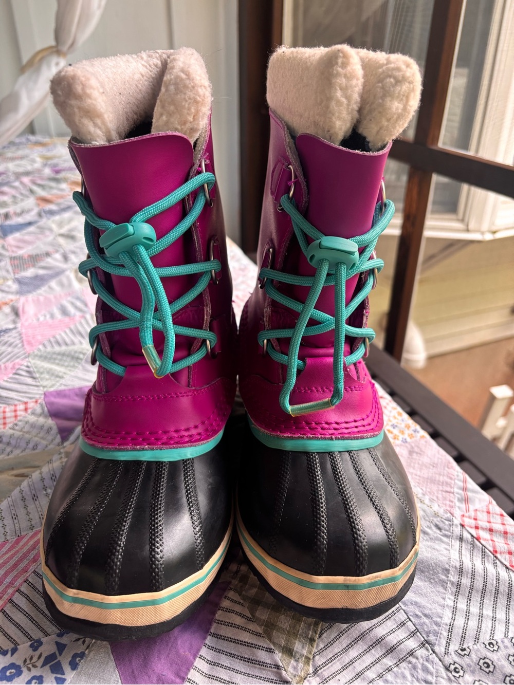 Sorel Girl’s Hot Pink and Teal Waterproof Winter Rain Snow Boots - Picture 1 of 8